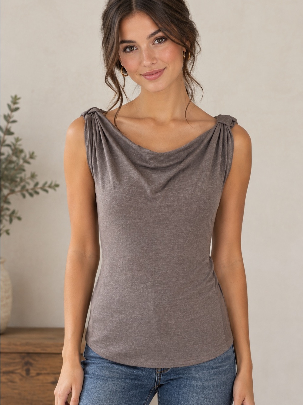 Royal Robbins Women Noe Convertible Short Sleeve Top Cowl Neck Grayish Brown XS